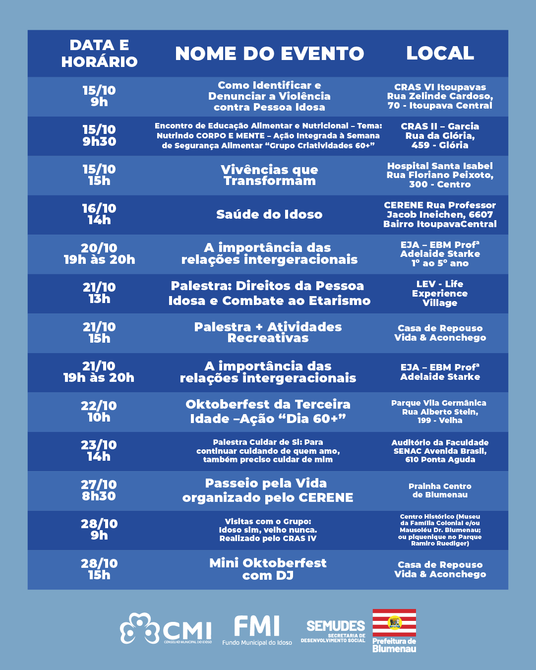 Programação de outubro celebra a pessoa idosa em Blumenau